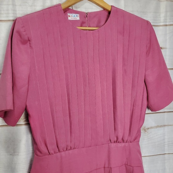 Vintage 70s Dress Womens Large Pink Pleated A Line Midi Modest Retro Barbie - Picture 3 of 11